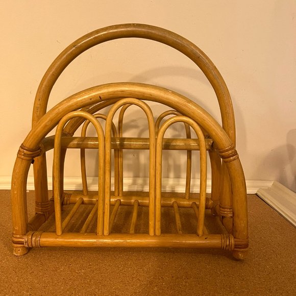 Mid Century Style Modern Bent Bamboo and Rattan Magazine Rack Albini Style - Picture 2 of 7